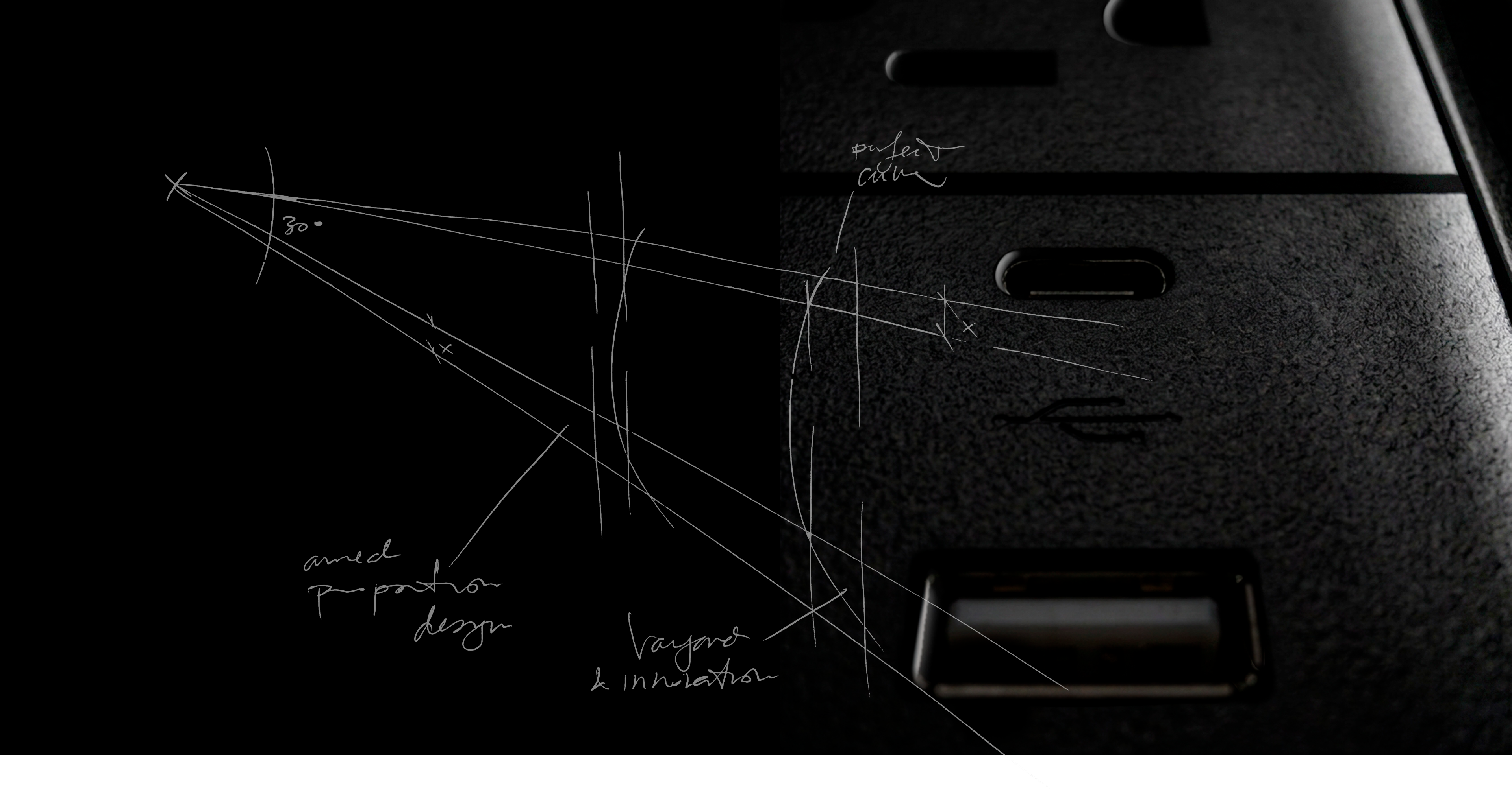Dark macro texture switch with architectural sketch overlay